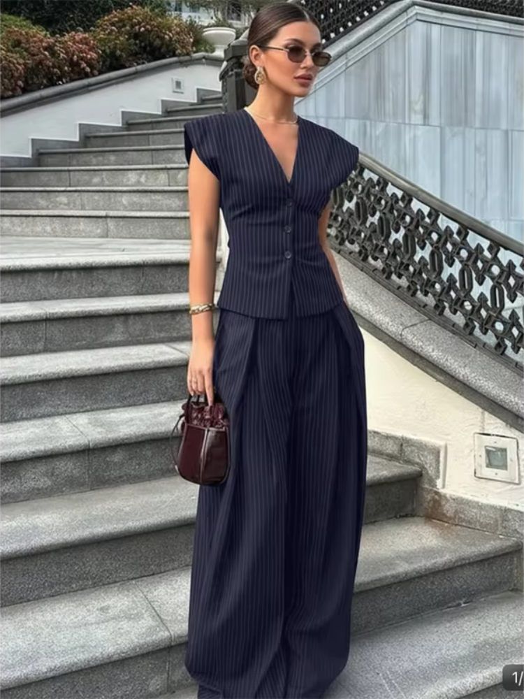 Ensemble gilet et pantalon en coton et lin pour femmes, respirant, sans manches, col en V profond, coupe ample, tenue décontractée pour les déplacements quotidiens, 2025