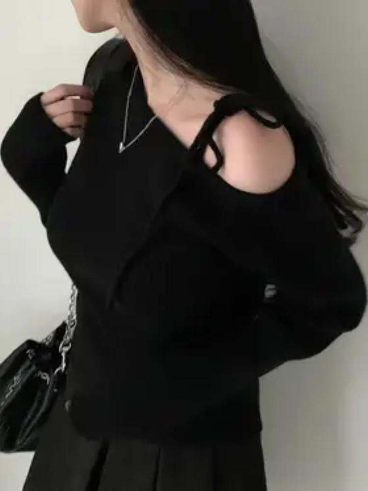 T-Shirt élégant à épaules dénudées pour femme, pull à rayures noires et blanches avec lacets réglables, haut Chic et décontracté, nouvelle collection automne hiver 2026