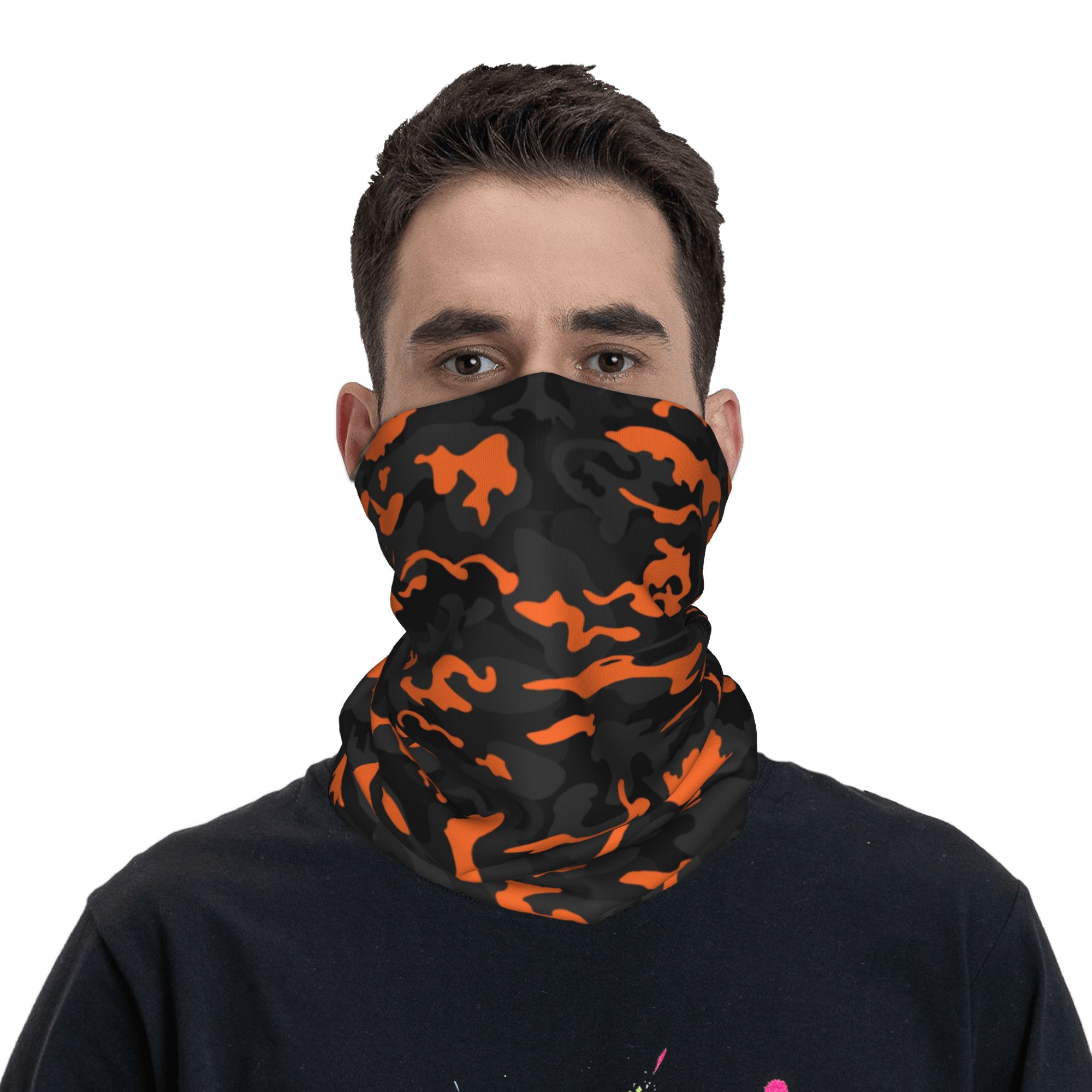 Cache-cou Bandana de Camouflage noir et Orange, Style Camouflage personnalisé, pour randonnée, course à pied, écharpe enveloppante pour hommes et femmes, bandeau plus chaud