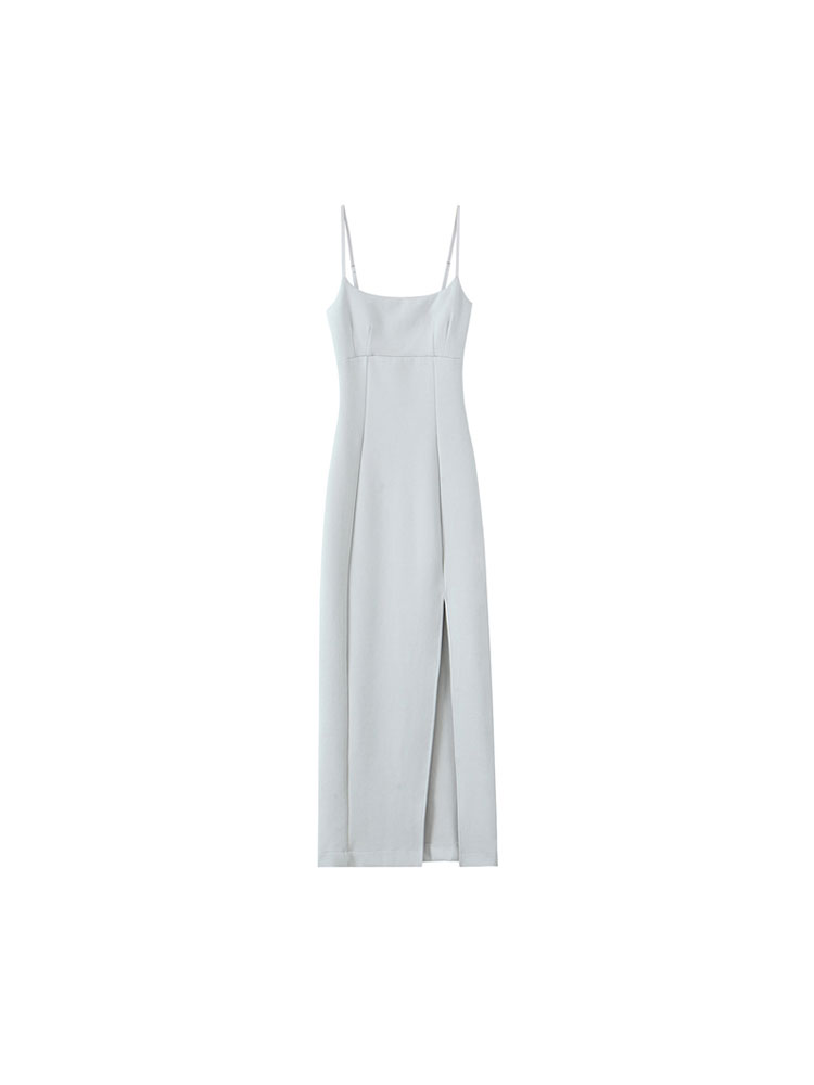 Femmes mode avant Vent doux à bretelles robe mi-longue col droit fines bretelles robes féminines robes Mujer