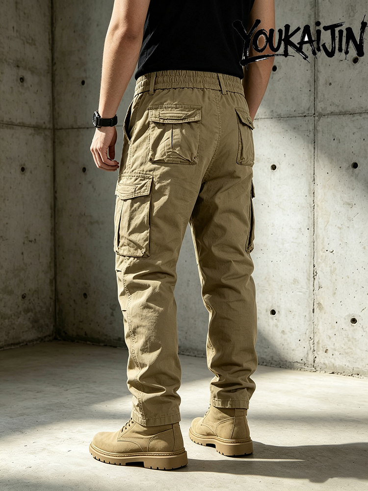 Pantalon cargo en coton pour homme, kaki, décontracté, tactique, multi-poches, noir, gris clair, pantalon de travail