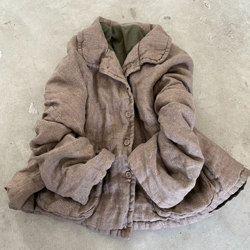 Veste Cardigan en coton et lin pour femme, nouveau Style coréen Vintage, coupe ample, vêtements chauds, automne hiver 2024