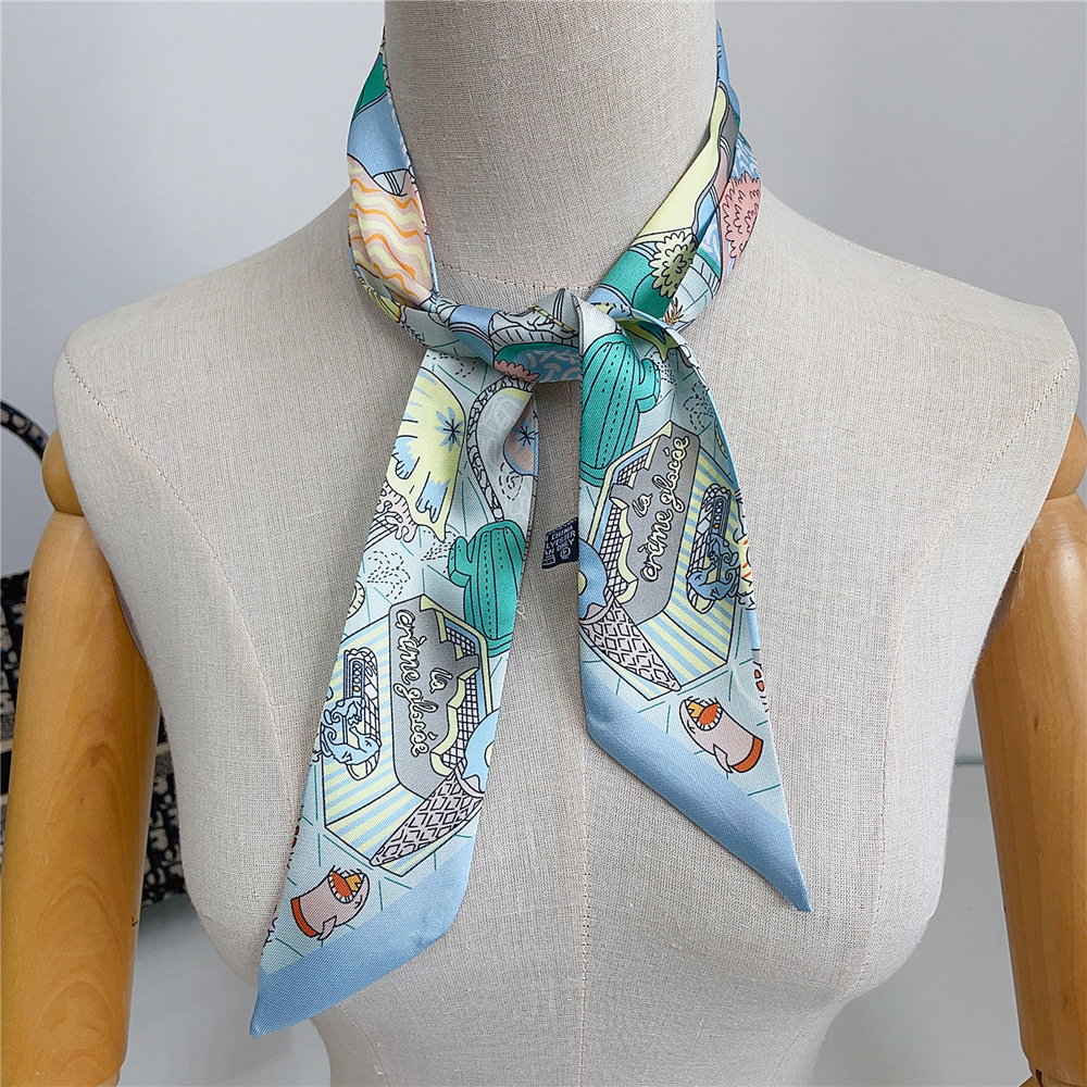 5 * 90 cm Nouvelle Mode Française Foulard en Soie Sergée pour Femme, Ruban Décoratif pour Sac, Petit Foulard en Soie, Vente en Gros