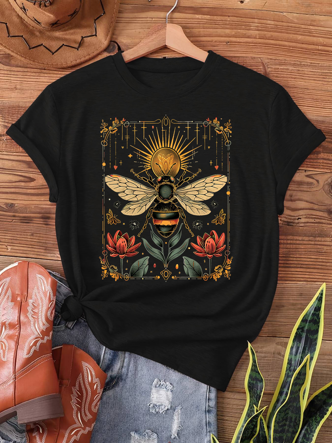 T-shirt Bohème Floral pour Femme - Motif Artistique Vintage, Haut Bohème Décontracté