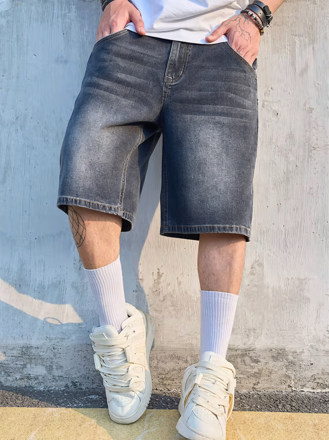 Shorts décontractés pour hommes, coupe ample, taille mi-haute, en jean élastique, pour le quotidien, confortables et souples