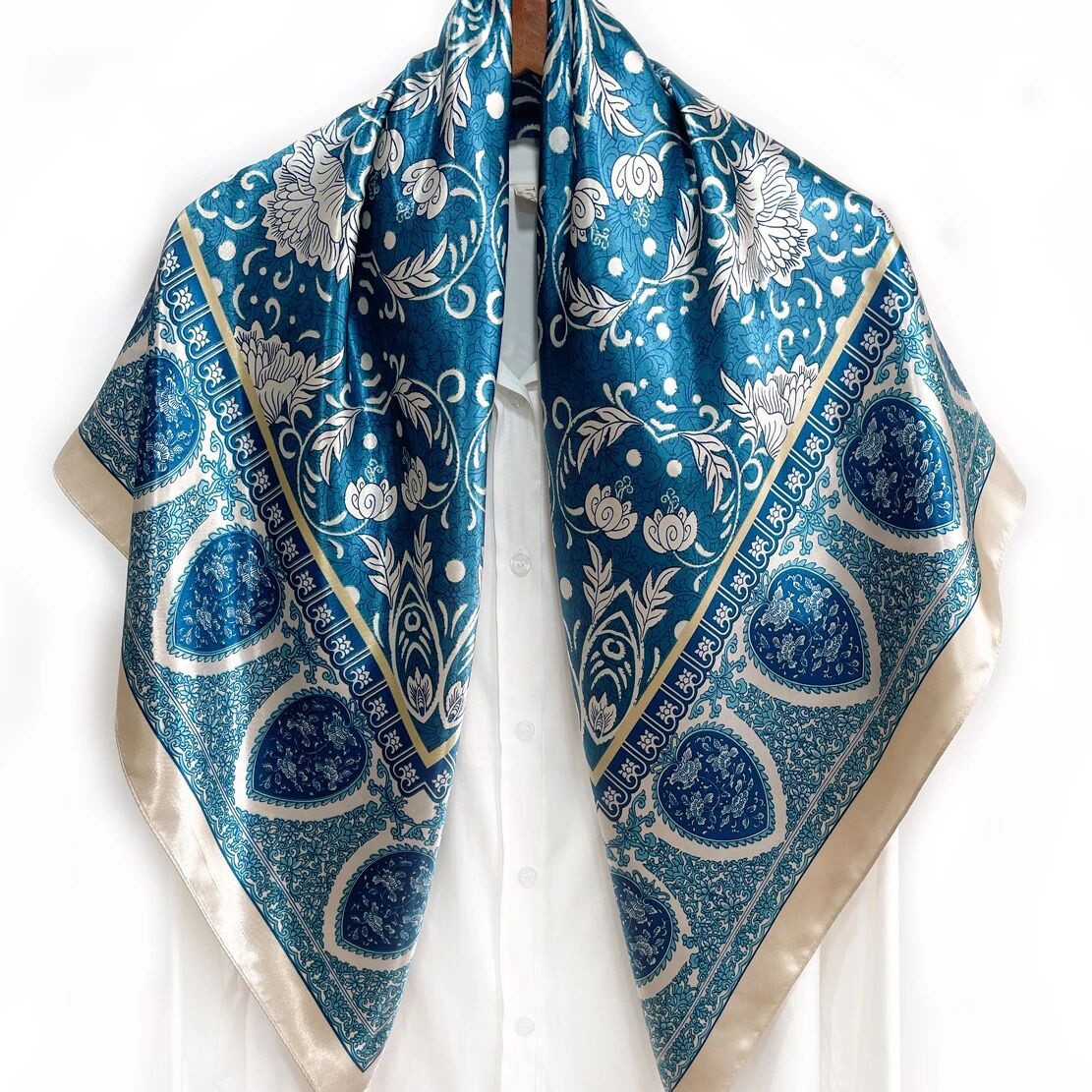 Foulard carré en satin de soie pour femme, 90x90cm, printemps-été, écharpe de plage, bandana, bandeau pour cheveux