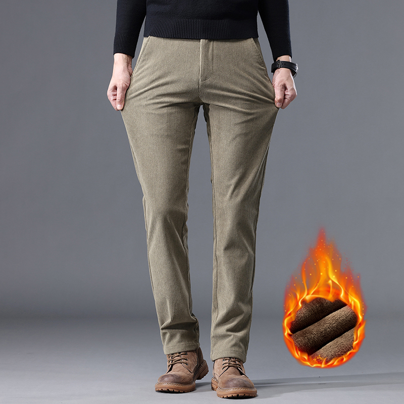 Kaki noir gris polaire hommes velours côtelé pantalons décontractés Chenille épais Stretch pantalon d'affaires taille moyenne marque hiver pantalon thermique