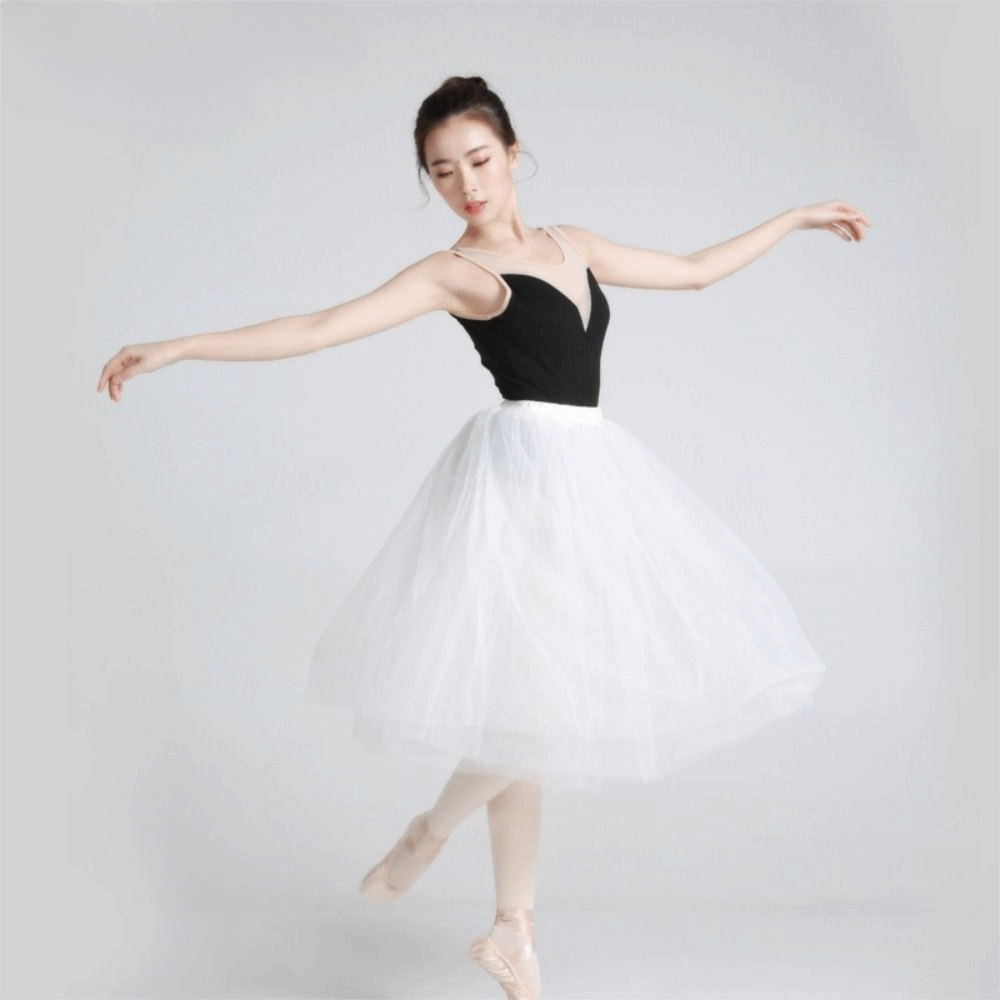 Tutu de Ballet blanc classique, taille élastique, jupe en Tulle à quatre couches, longue longueur, jupe lyrique pour femmes