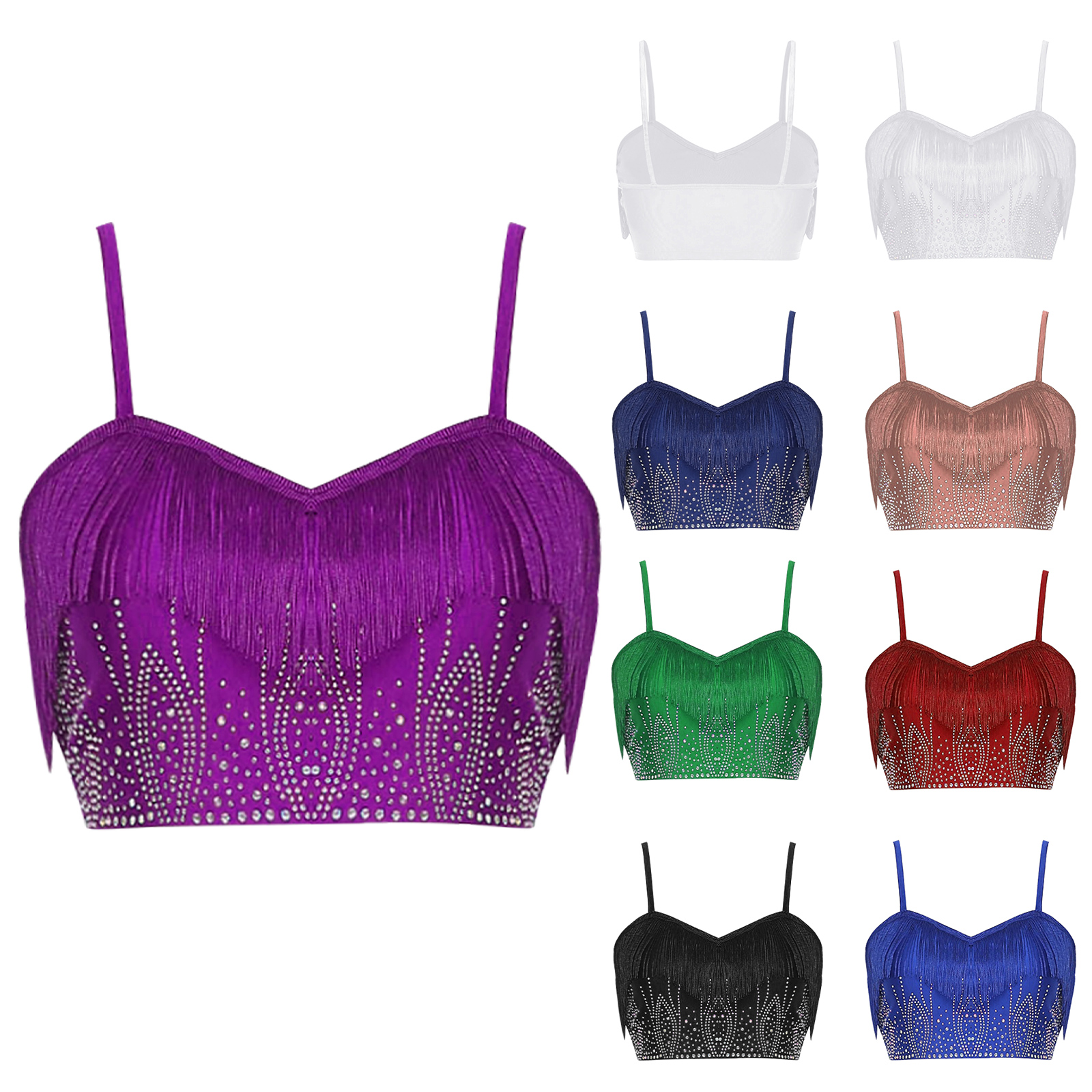 Soutien-gorge Bustier de danse du ventre pour femmes, Camisole à strass scintillants, hauts courts pour Raves danses, Costumes de spectacle de carnaval