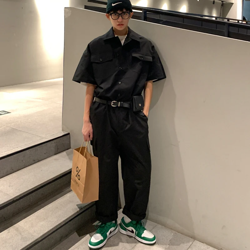 Salopette de travail à la mode américaine pour hommes, chemises rétro, combinaisons de style coréen, beau streetwear urbain, esthétique Y