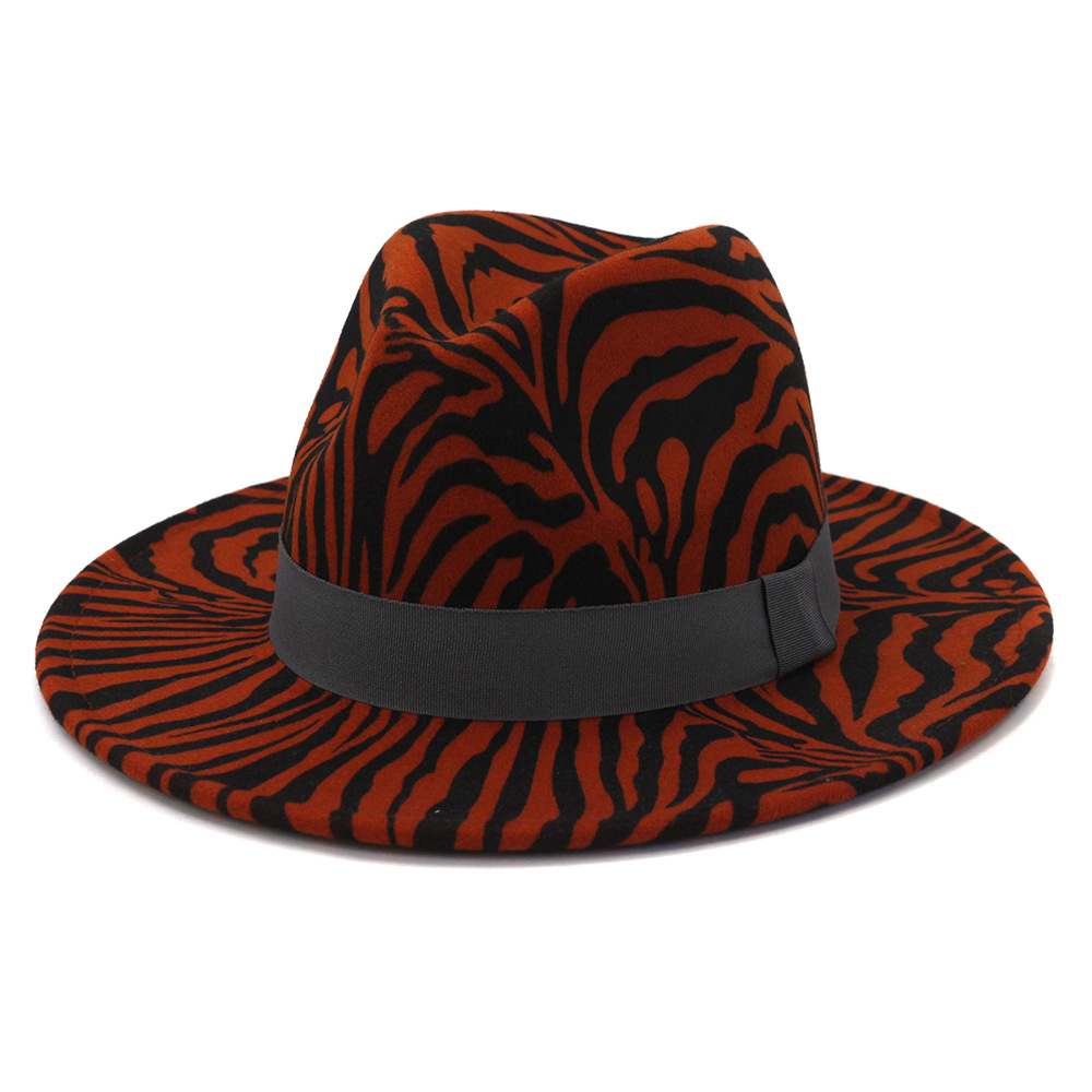 Nouveaux hommes femmes motif zèbre gris foncé laine Fedora chapeaux automne hiver européenne américaine mode Jazz fête feutre casquette large bord chapeau de soleil