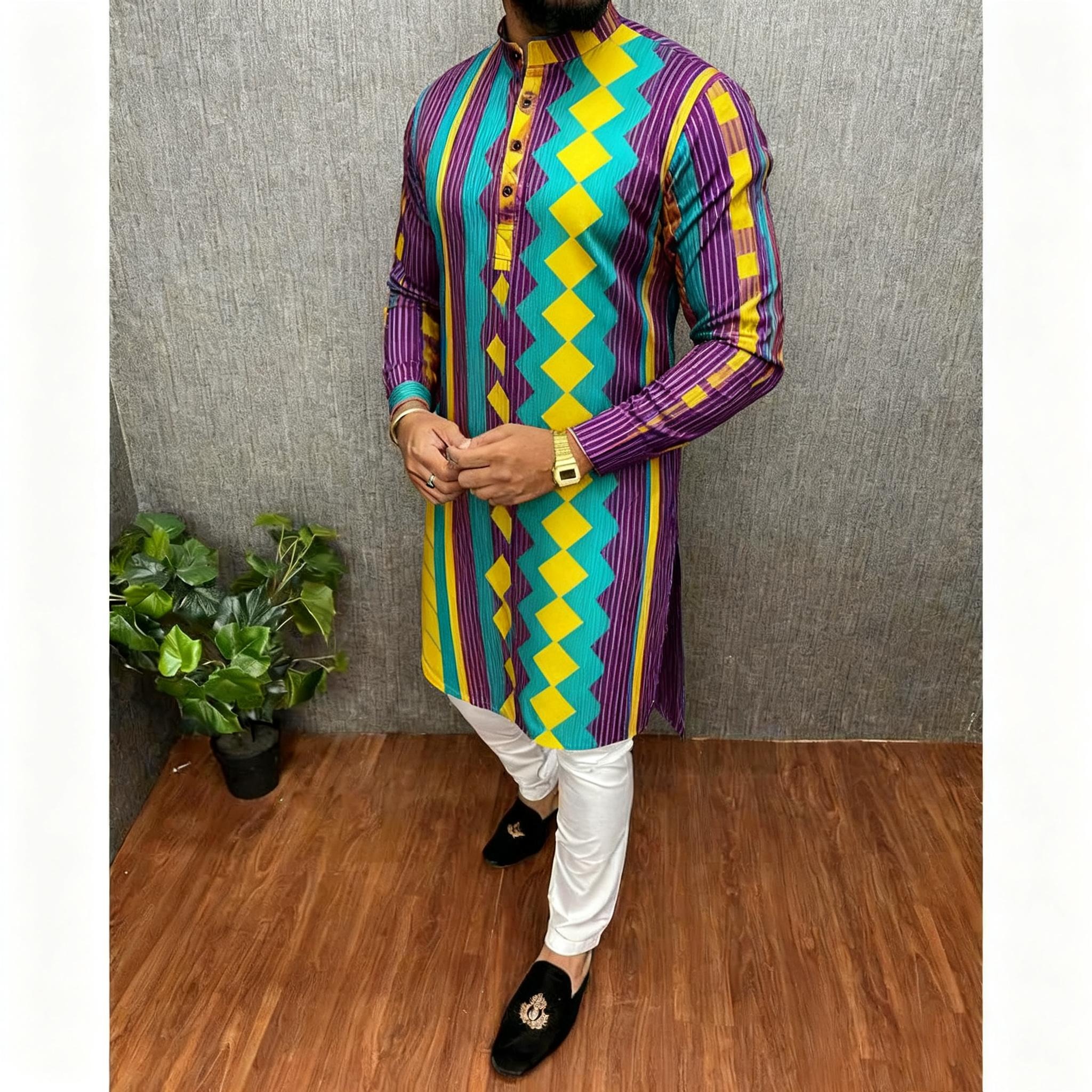 Hommes imprimé numérique Kurta Vardha col Mandarin régulier Long approprié moyen Oriental Tenue Marocaine Homme hommes vêtements musulmans