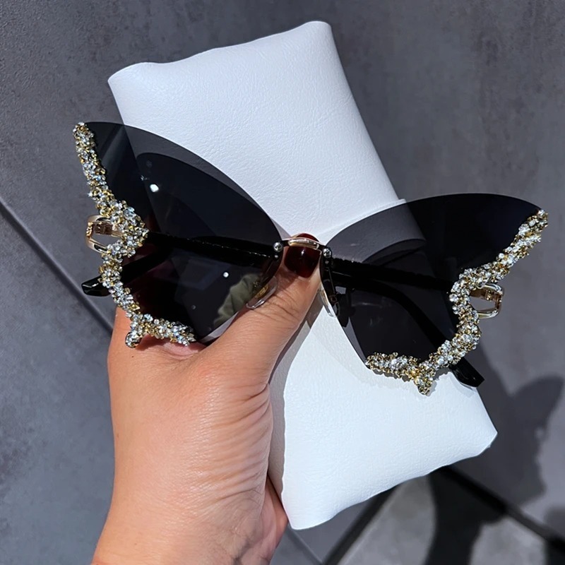 Lunettes de soleil papillon de luxe pour femme, monture sans bords, surdimensionnées, style vintage, verres océaniques