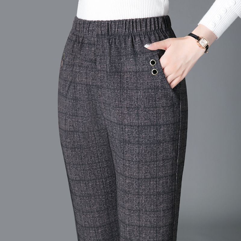 Mode coréenne femmes Vintage pantalon mince printemps automne Streetwear nouveau élastique taille haute rayure Plaid droit pantalon décontracté