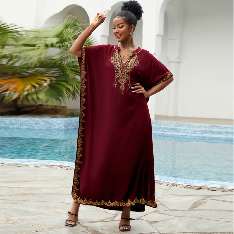 Robe de plage brodée en coton vintage pour femmes, couverture de bikini, robes sexy, vacances, protection solaire