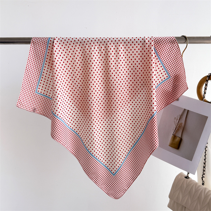 Foulard carré en soie rétro à pois pour femmes, 70cm, bandeau doux, Hijab, bandeau pour dames, sac, rubans, foulard en Satin