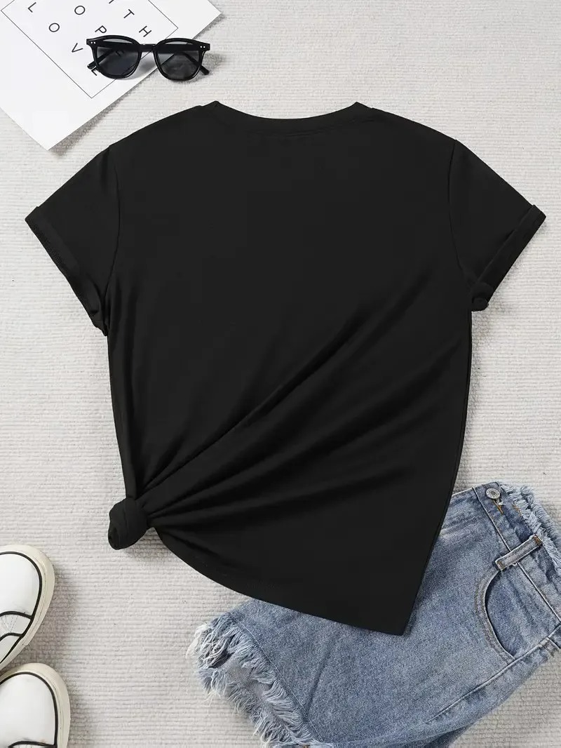 T-shirt imprimé « Dieu est en elle, elle ne tombera pas » Psaume 46:5, design avant et arrière, haut décontracté chrétien Coquette Faith Tee ﻿
