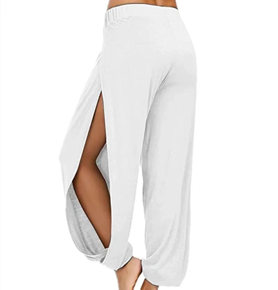 Femmes mode pantalons de Yoga taille haute fente jambe large Haren pantalon Leggings de gymnastique décontracté solide creux pantalon d'entraînement salle de sport vêtements de maison