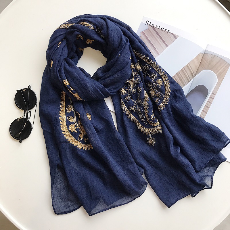 Automne hiver mode brodé cajou Floral Viscose châle écharpe de femmes indiennes chaud Pashmina Hijab et enveloppes musulman Sjaal