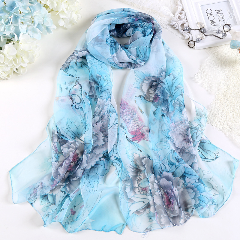 Mode chaude été en mousseline de soie Georgette écharpe perroquet pivoine imprimer femmes Foulard Long châle et enveloppement Bandana élégant mince 50*160 cm M163