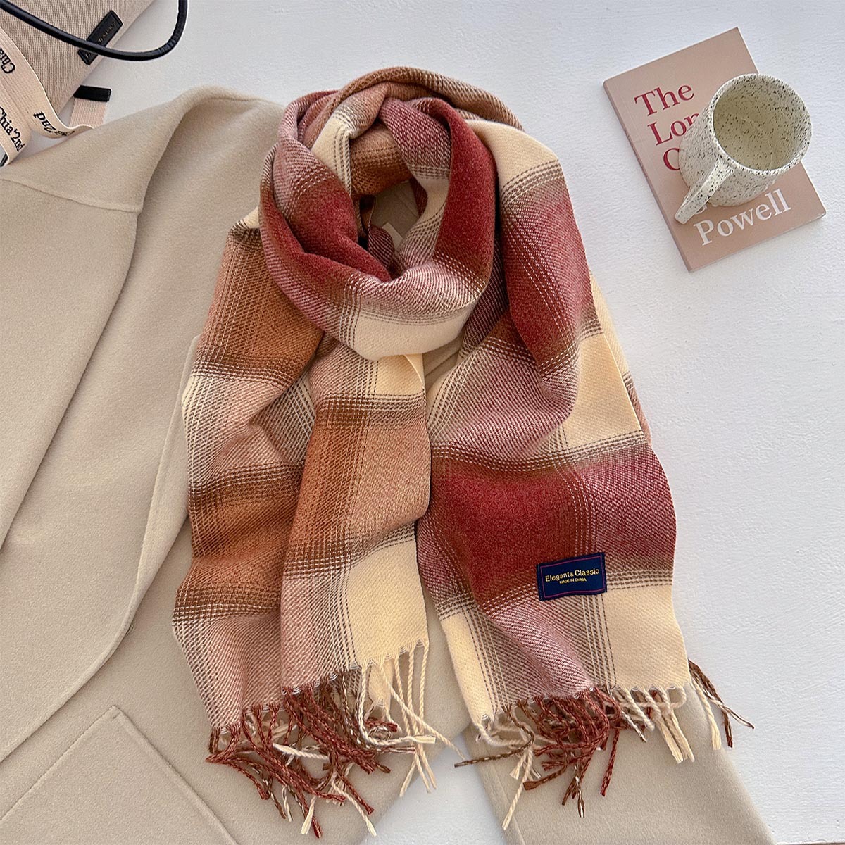 Écharpe chaude épaisse pour femmes, châle Pashmina de couleur avec pompon Long, fausse cachemire, couverture d'automne et d'hiver pour Wen, 50x210CM