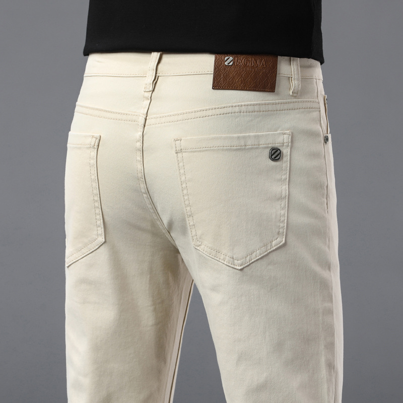 Jean de luxe haut de gamme pour hommes, pantalon élastique tendance polyvalent, coupe slim, simple et décontracté, printemps/été 2025