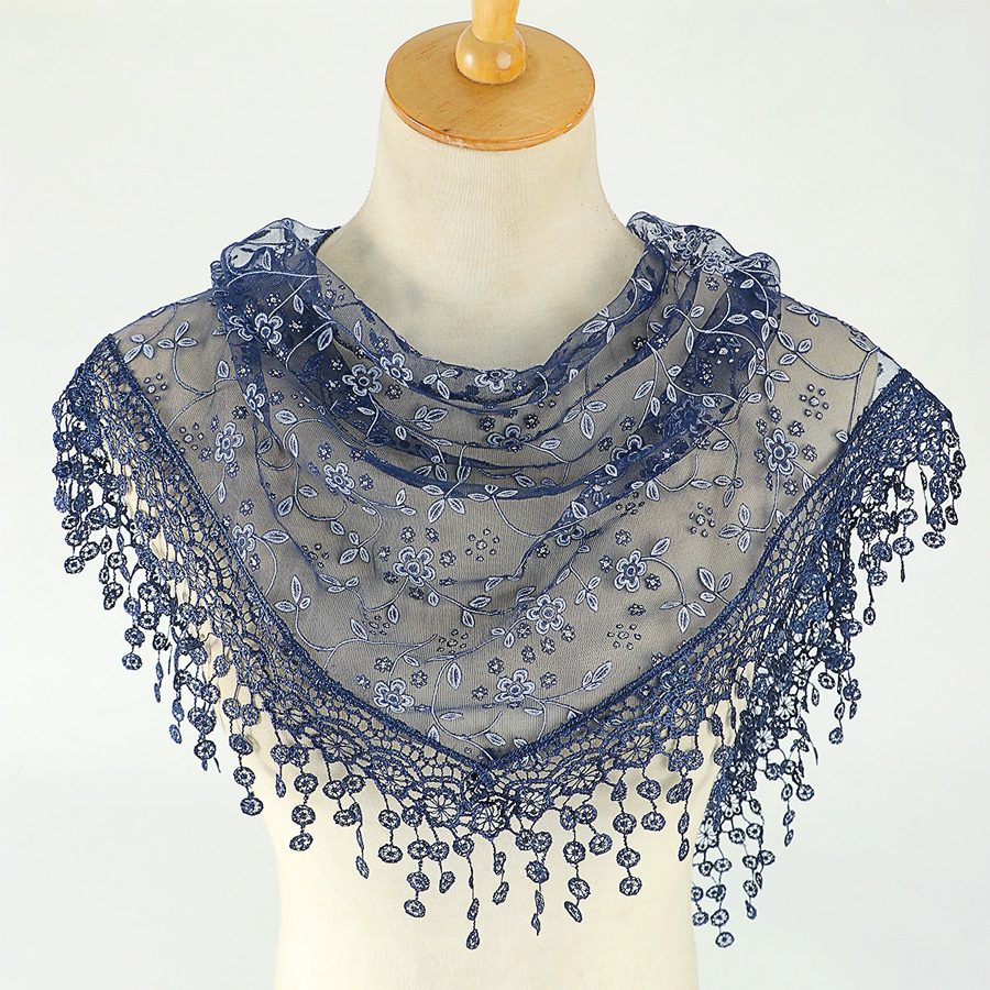 Voile triangulaire à franges pour femme, brodé de dentelle florale, châle de prière pour l'église, mantille, voile de chapelle