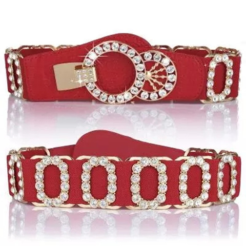 Ceinture pour femme, ceinture décorative pour femme, ceinture élastique à la mode avec incrustation de diamants, ceinture élastique, ceinture élargie