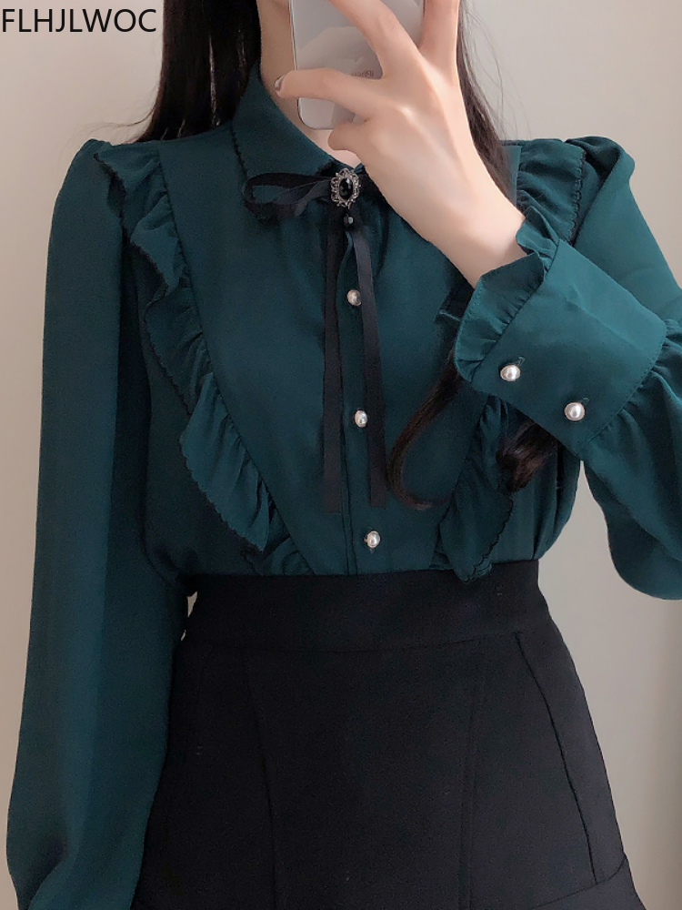 Haut vintage rétro semi-transparent pour femmes, chemises à boutons, ruban fin, mignon, doux, filles, violet, vert, blanc, 2025