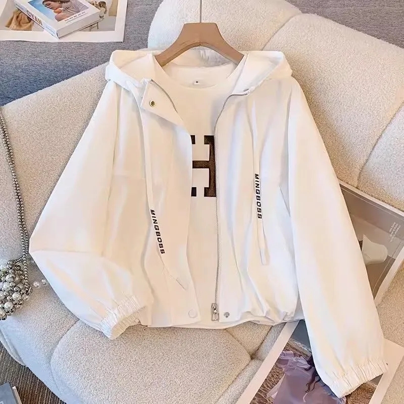 Veste femme mode coupe-vent à capuche nouveau printemps automne femme décontracté manteau court vêtements d'extérieur rose vert blanc vêtements de dessus pour femmes