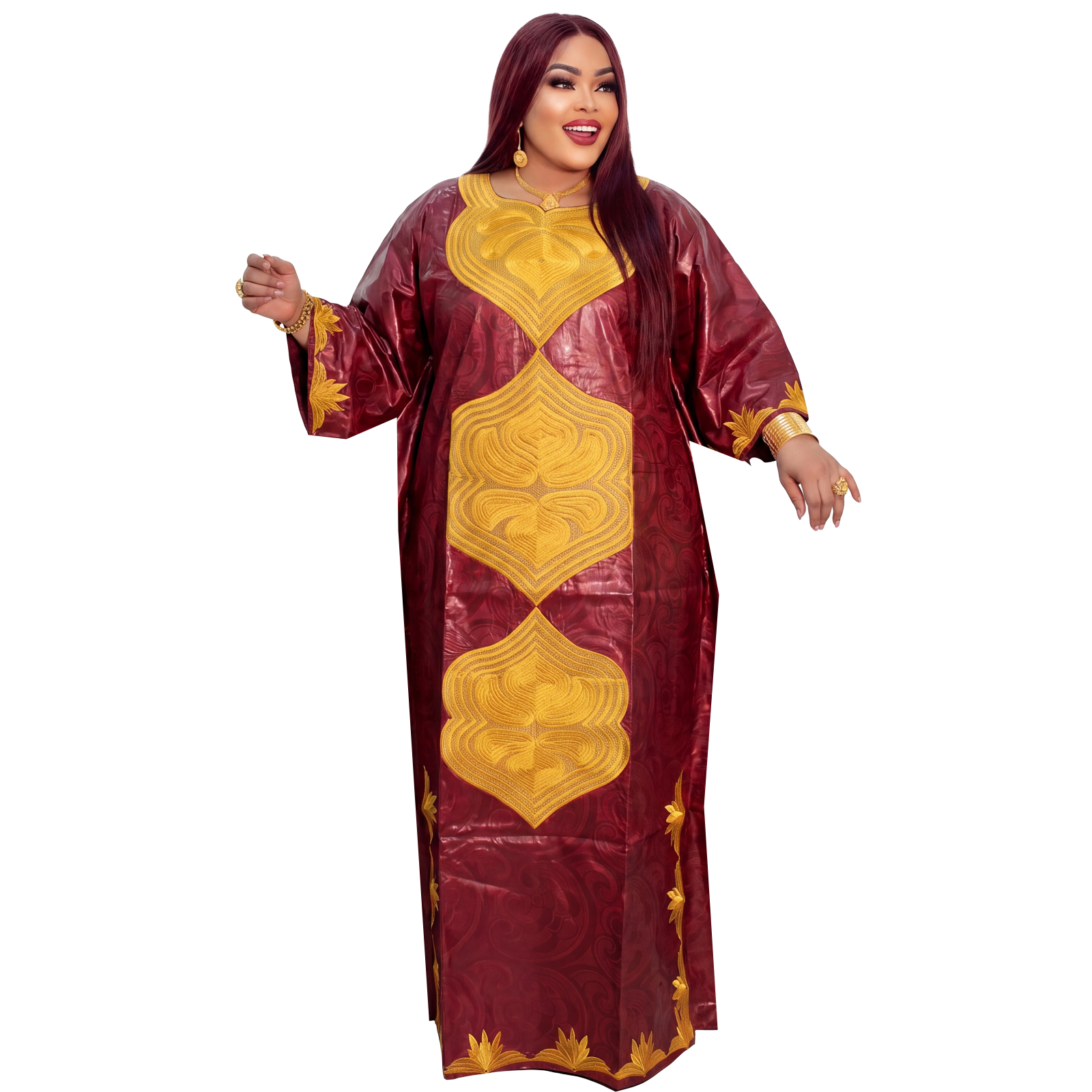 Robes africaines pour femmes, robe longue en bazin riche avec broderie et écharpe