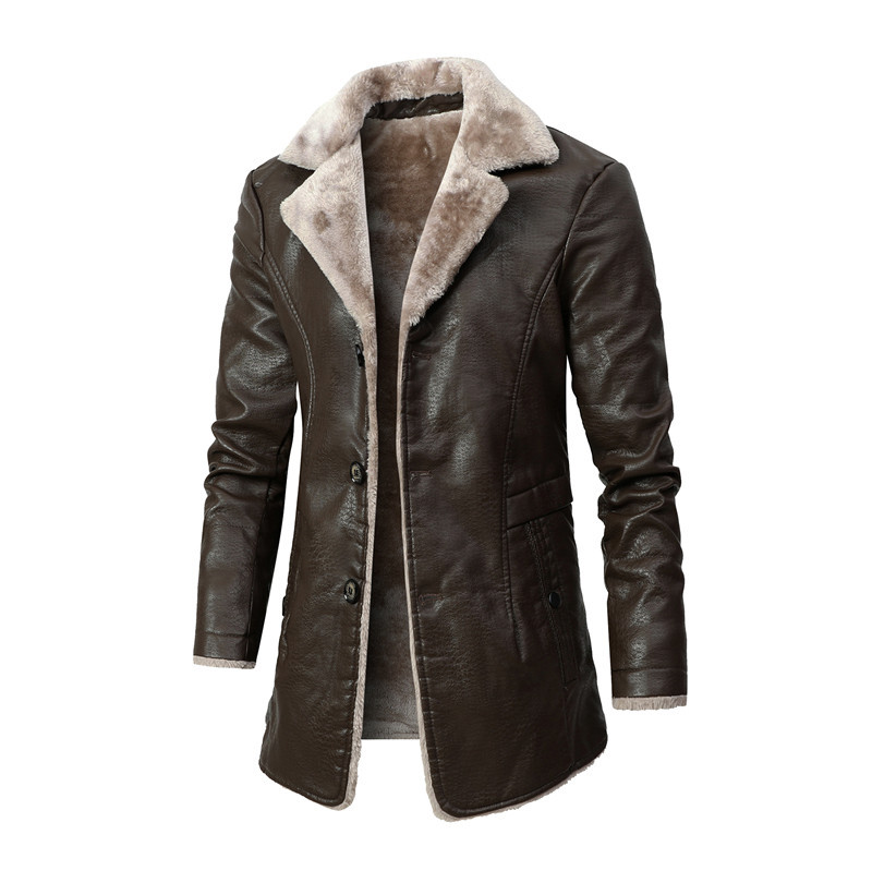 Manteau Long en cuir PU pour hommes, veste d'hiver chaude doublée polaire, pardessus d'affaires, Trench, vêtements d'extérieur pour hommes, veste de moto