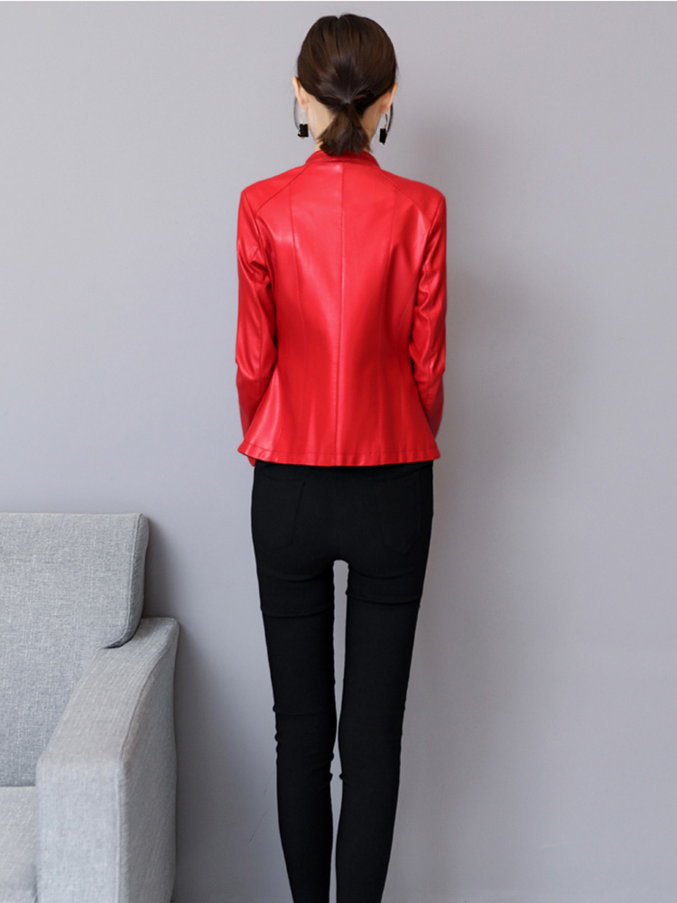 Nouveau Femmes Veste en cuir Automne Hiver Mode Col droit Manches longues Court Manteau en peau de mouton Slim Mouton Vêtements d'extérieur en cuir Femme