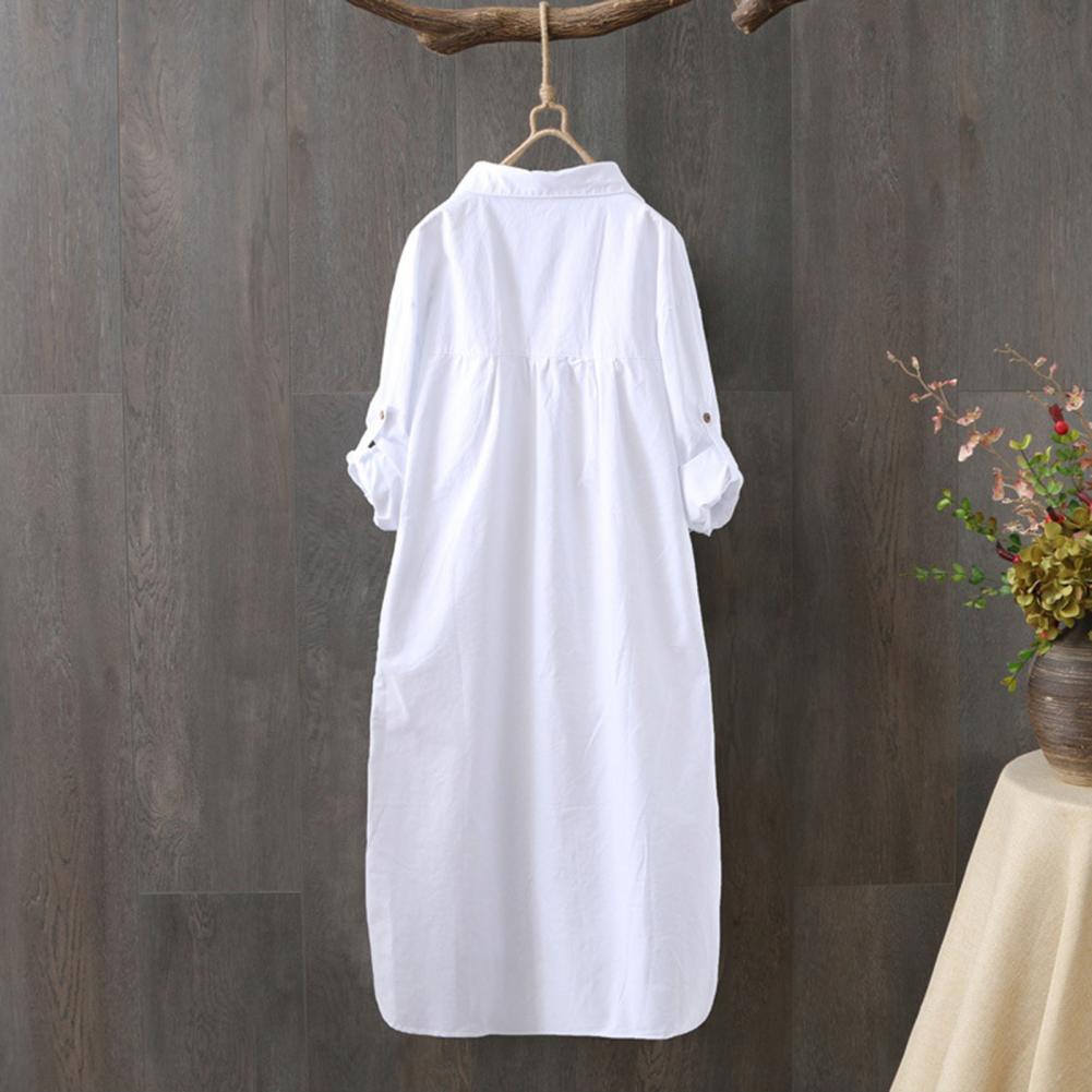 Chemise mi-longue pour femmes, broderie de dessin animé, ourlet ample irrégulier, col rabattu, simple boutonnage, Protection solaire, haut à manches longues
