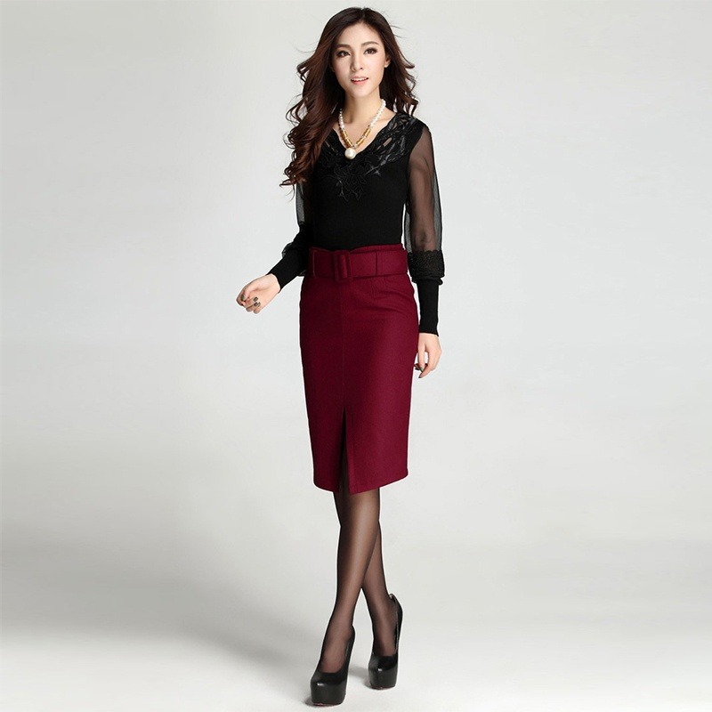 Mode nouvelle grande taille taille haute mode décontractée mi-longue laine jupe crayon femmes jupes femmes.