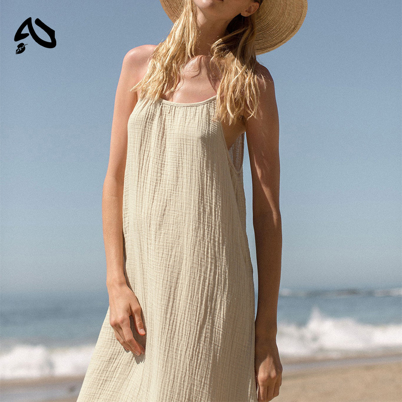 Robe de plage décontractée 100 % coton pour femme, coupe ample, longueur midi, idéale pour les vacances, tenue de plage chic