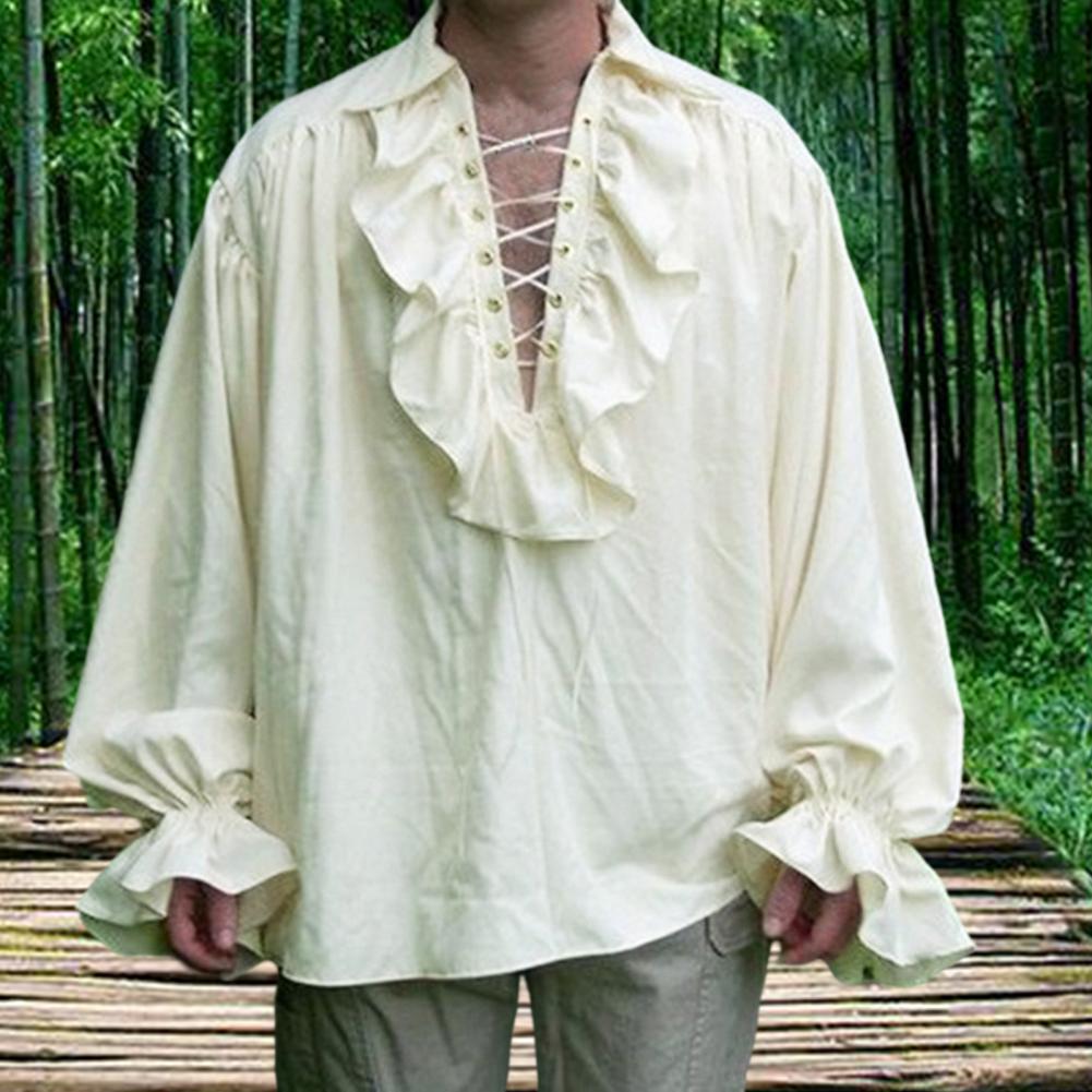 Costume de chemise Renaissance à manches longues à volants pour hommes, Steampunk médiéval à lacets, chemise 7,5 ate pour cosplay, scène drame prince Y-