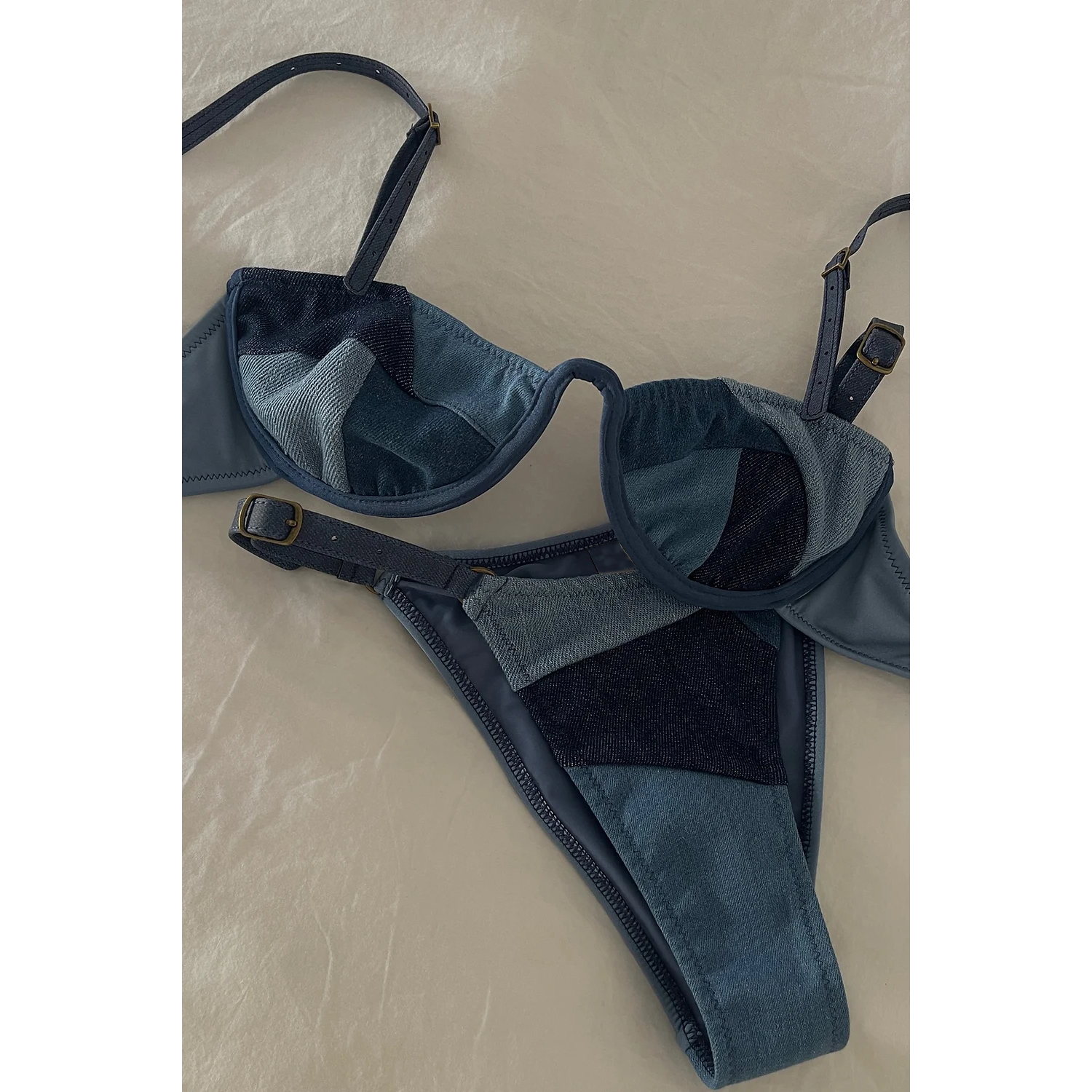 Sexy Bikini maillot de bain avec ceinture col en V maillots de bain femmes Patchwork brésilien Bikini maillot de bain été femme