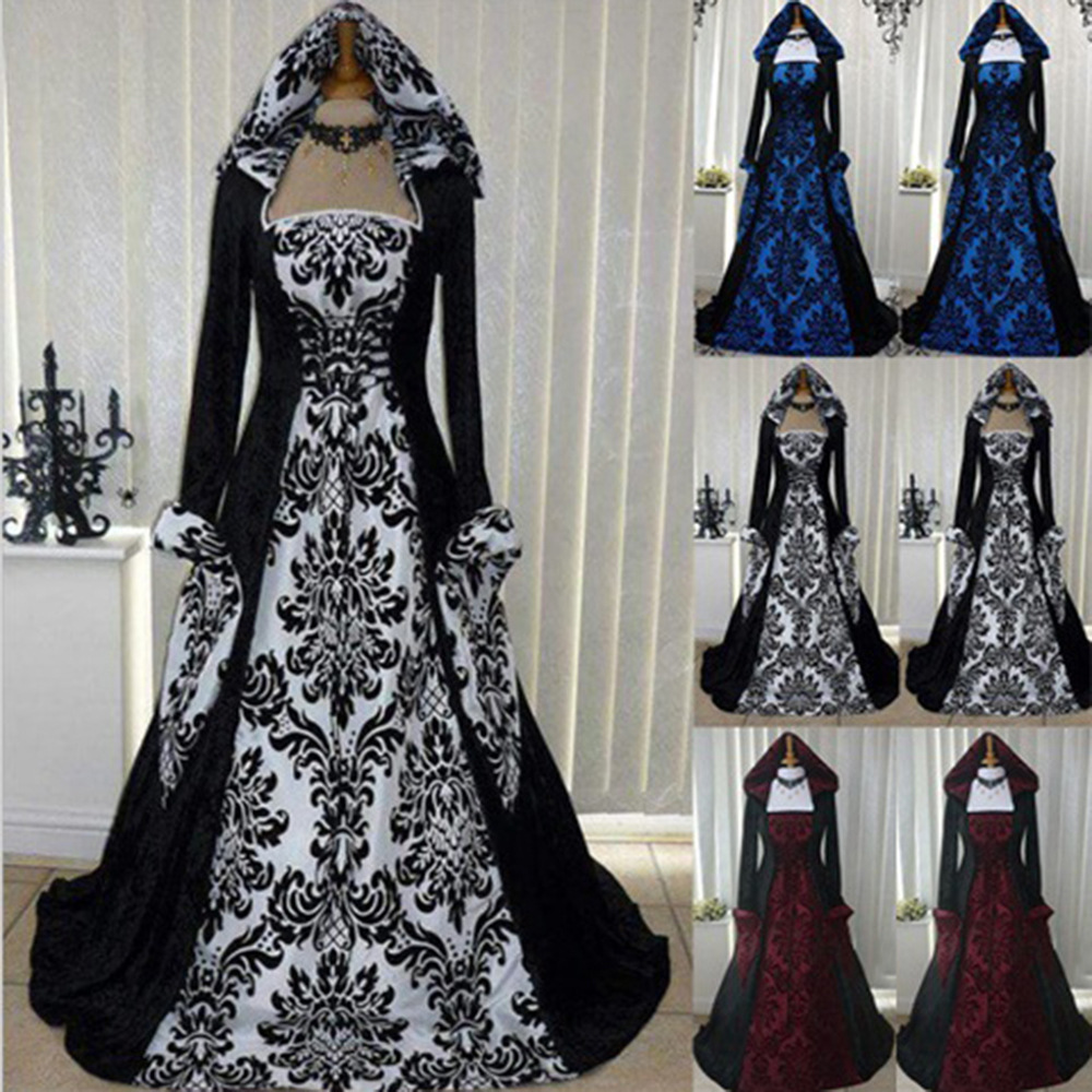 Robe à capuche pour femmes, Renaissance médiévale, Costumes européens du 19ème siècle, robes de princesse Guofeng gothiques victoriennes Vintage pour dames