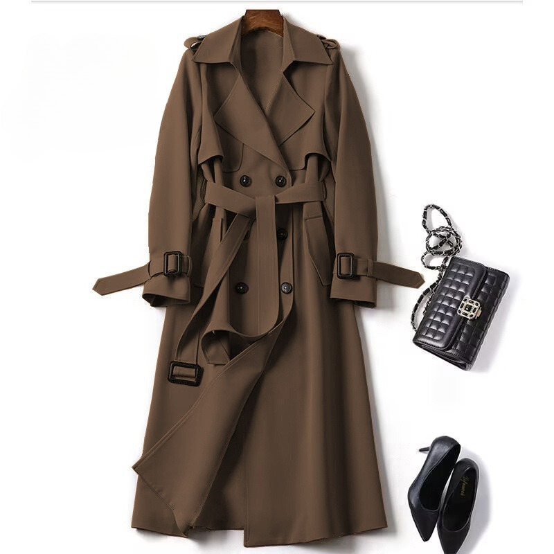 Manteau trench pour femme, longueur moyenne, printemps-automne, nouvelle version coréenne, grande taille, style britannique populaire, manteau long jusqu'au genou