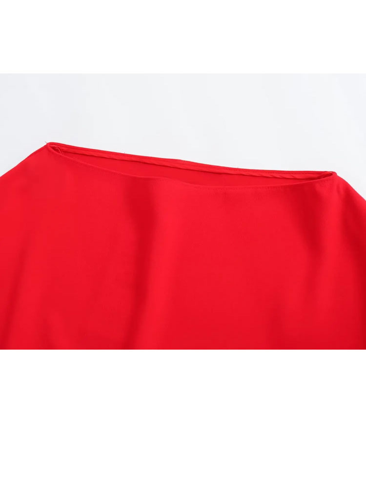 HH femmes automne mode col rond asymétrique Cape Style chemise rouge Satin femmes chemise longue Chic haut décontracté Resort Style