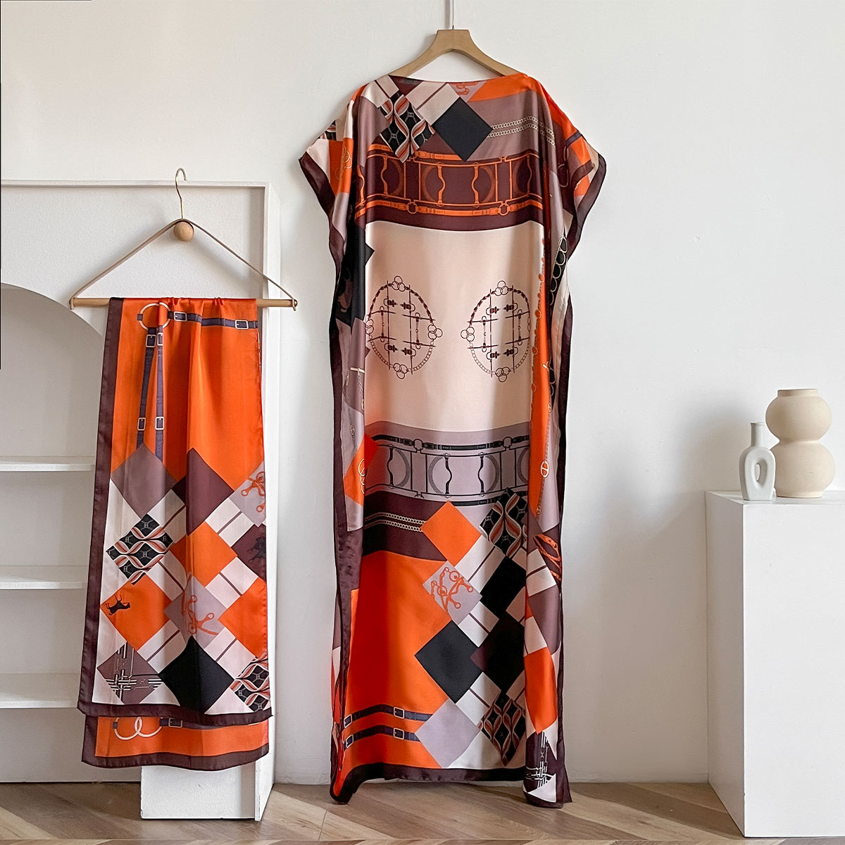 Abaya – robe d'été en coton à manches courtes pour femmes, tenue ample avec estampage doré, Maxi, africaine, avec grande écharpe, nouvelle collection 2025