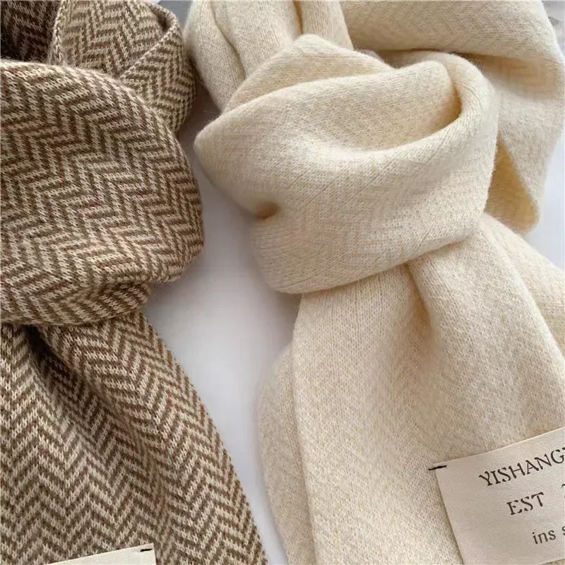 Foulards d'hiver de mode coréenne pour femmes écharpe tricotée de haute qualité foulards à motif de rayures Vintage foulards chauds d'hiver en plein air nouveau