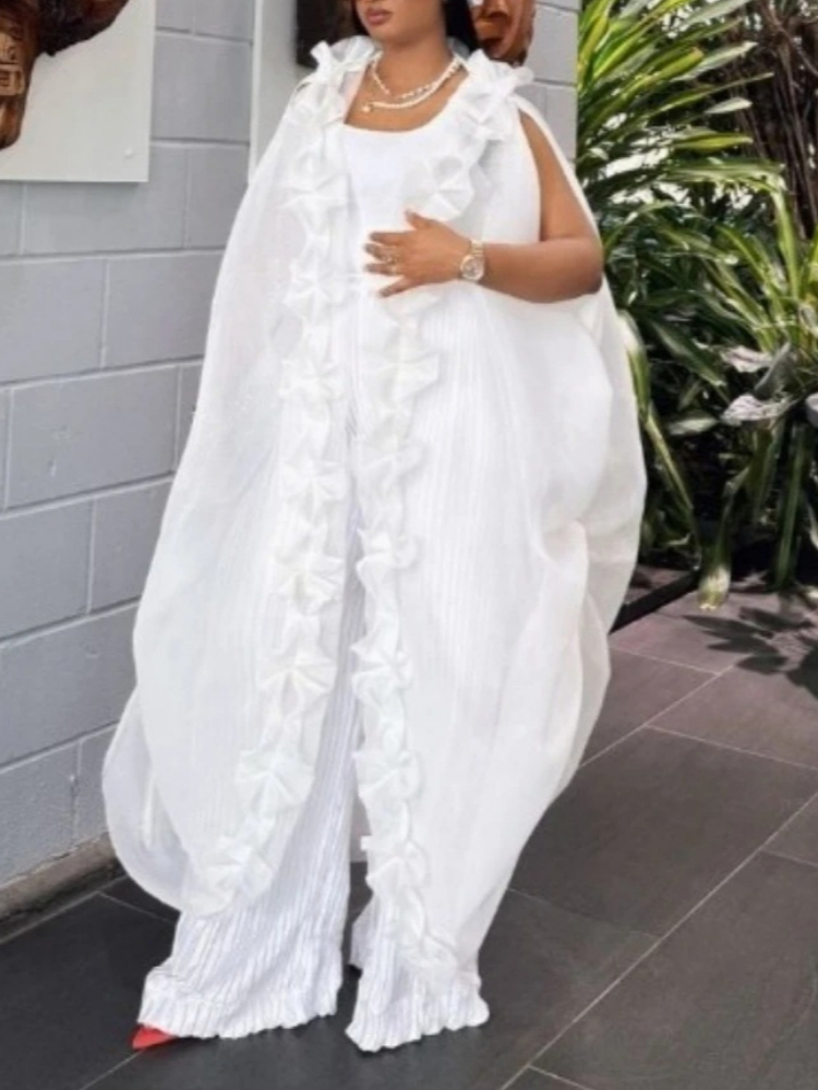 Ensemble deux pièces africain élégant à volants, sans manches, Cape caftan ample, taille haute, jambes larges, pantalon plissé, événements, fêtes, occasions, nouveau
