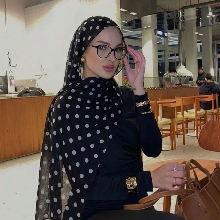 Écharpe à pois pour femme en mousseline, nouveau foulard arabe d'été, protection solaire, hijab noir et blanc