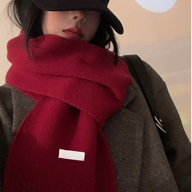 Écharpe en laine de couleur unie pour femme, tricot en cachemire, coréen, polyvalent, doux et épais, silencieux chaud, hiver, noël, nouvel an