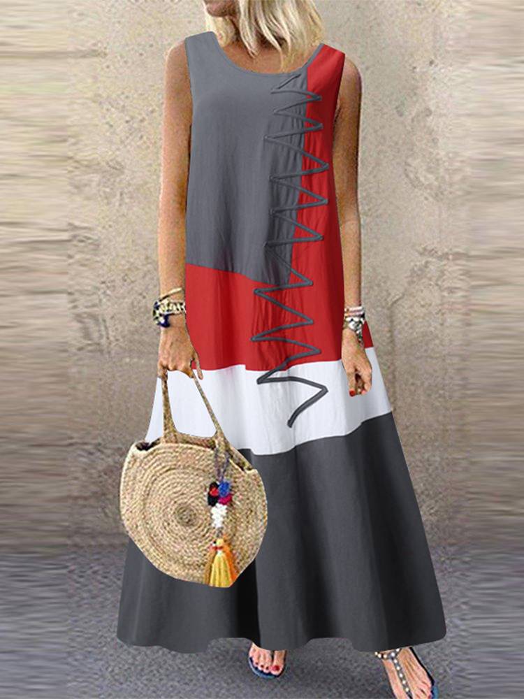 Femmes Patchwork Robe d'été ZANZEA 2023 Robe Maxi caftan décontracté sans manches tunique Robe femme 100% Robe en coton
