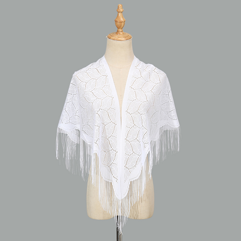 Écharpe triangulaire à glands élégants pour femmes, châles de prière en polyester, écharpe en dentelle pure pour documents d'église, écharpes de mariage, châle transparent