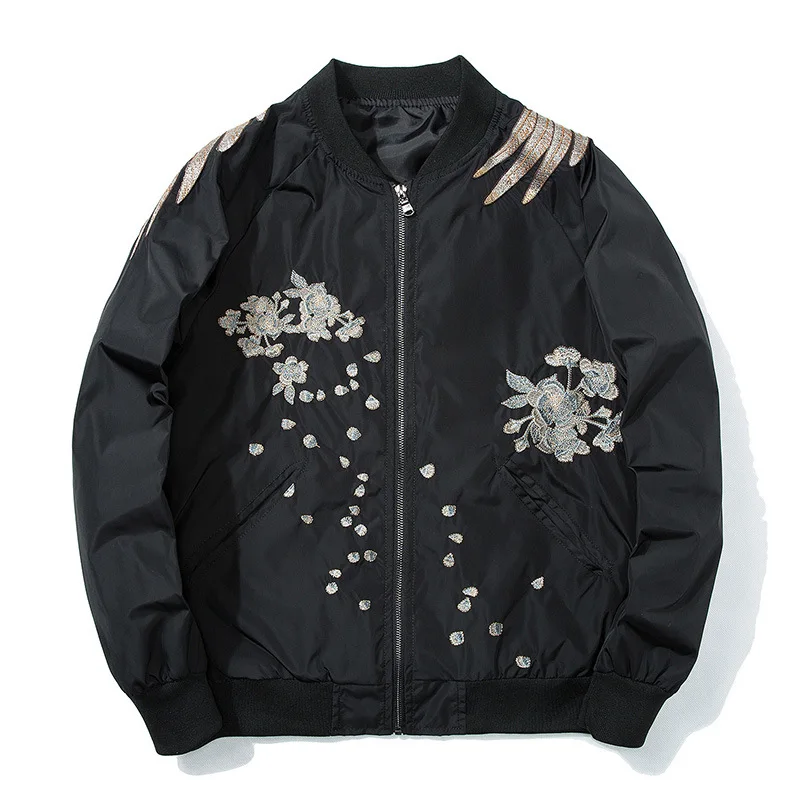 Veste de baseball brodée d'oiseaux pour hommes et femmes, blouson aviateur pilote, manteau décontracté pour jeunes couples, streetwear japonais, mode printemps