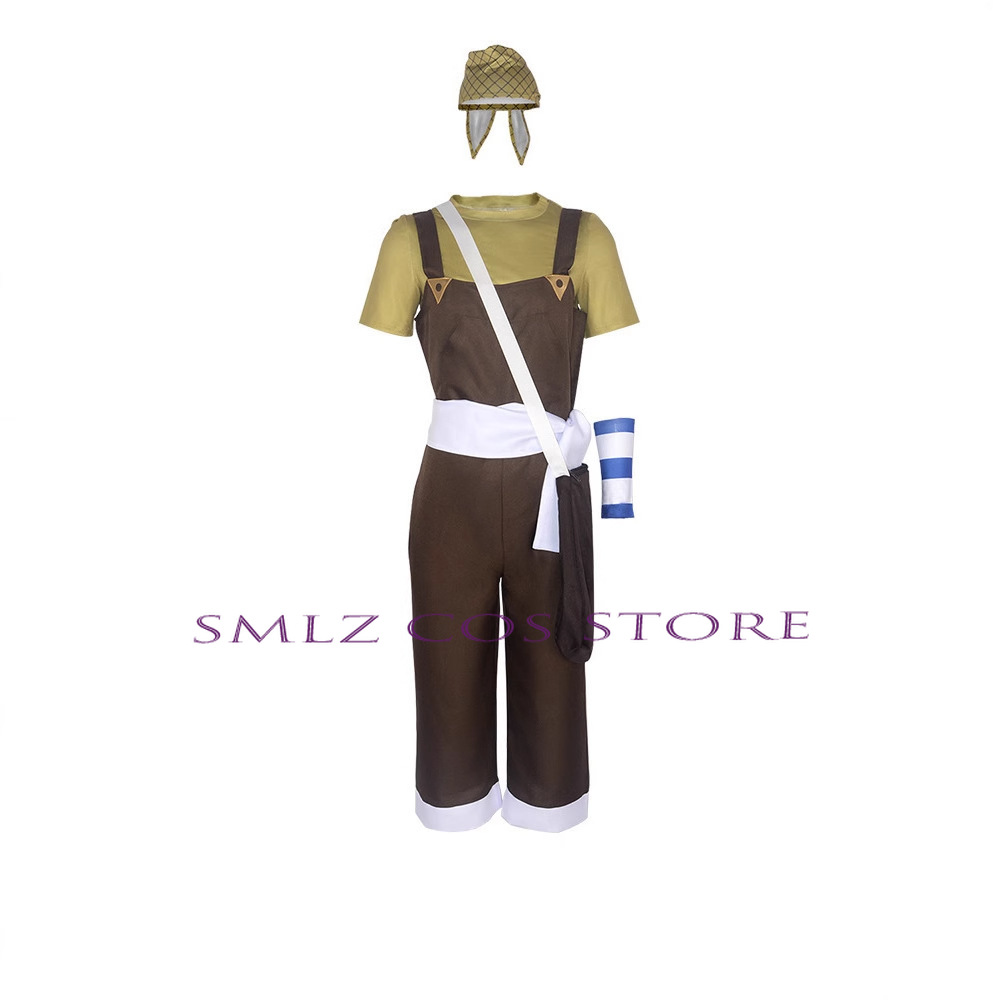 Costume Cosplay Usopp Anime GOD Barboteuses Brunes, T-shirt Blanc Scraft, Sac Bandeau, Halloween, ixde Noël, Tenue de Jeu